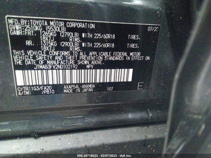 2022 TOYOTA RAV4 PRIME SE JTMAB3FV2ND102192