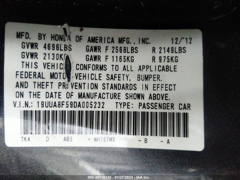 2013 ACURA TL TECH - 19UUA8F59DA005232