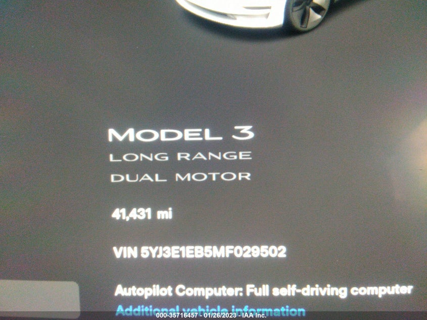 VIN 5YJ3E1EB5MF029502 2021 TESLA MODEL 3 LONG RANGE