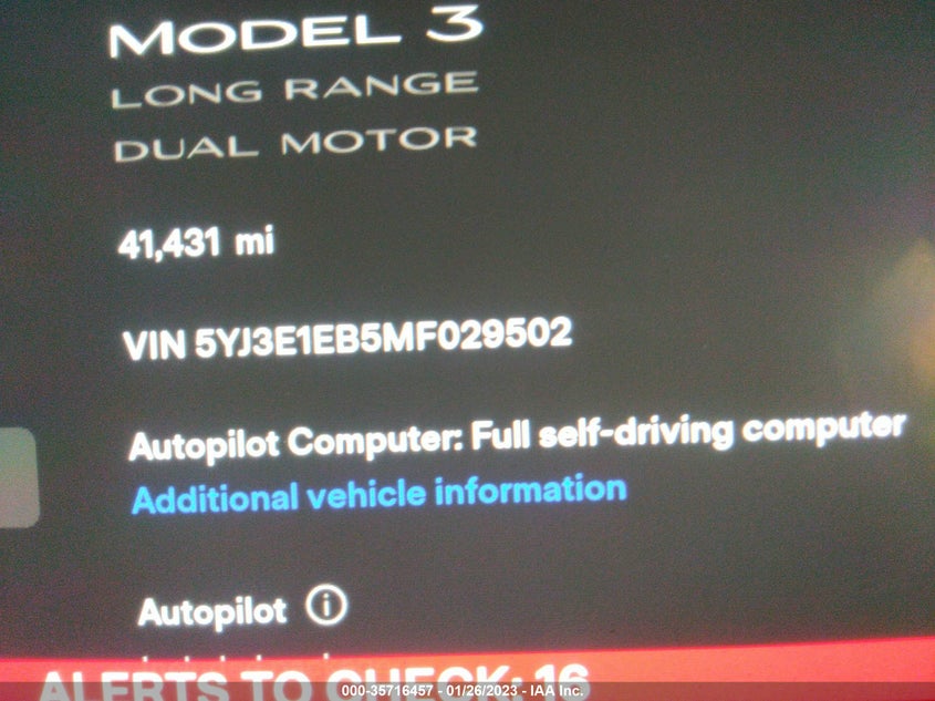 VIN 5YJ3E1EB5MF029502 2021 TESLA MODEL 3 LONG RANGE