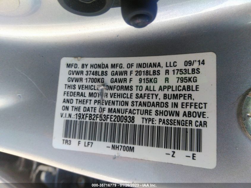 2015 HONDA CIVIC SEDAN LX 19XFB2F53FE200938