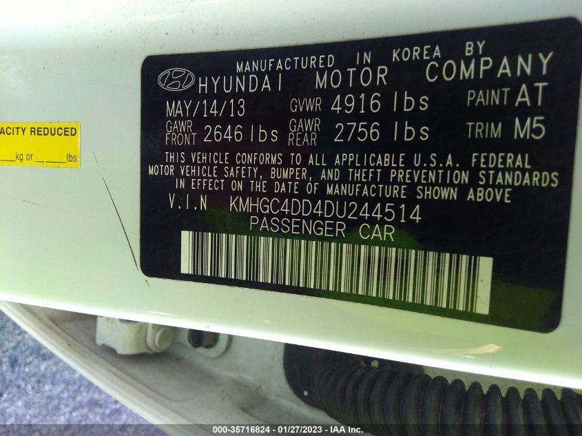 2013 HYUNDAI GENESIS 3.8L KMHGC4DD4DU244514