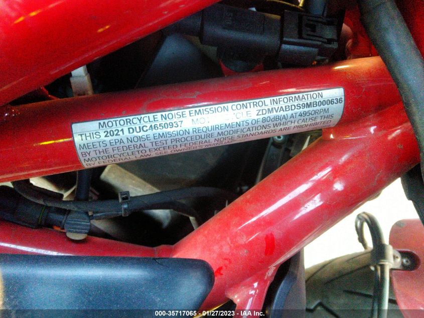 2021 DUCATI SUPERSPORT ZDMVABDS9MB000636