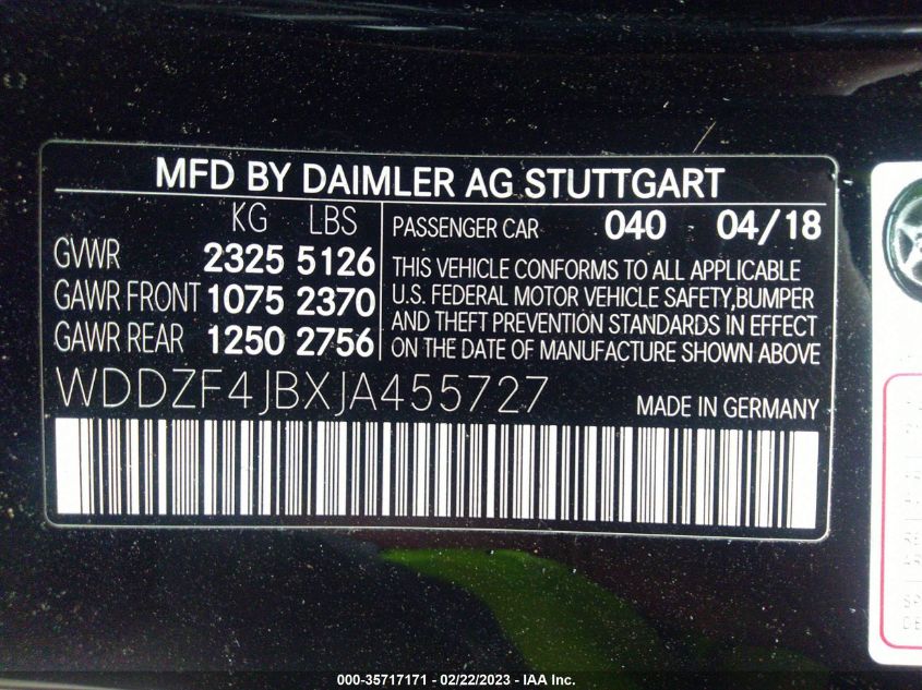 VIN WDDZF4JBXJA455727 2018 MERCEDES-BENZ E-CLASS no.9