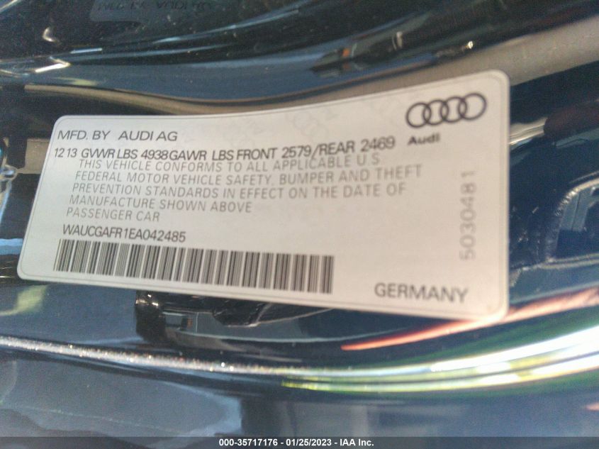 2014 AUDI S5 PREMIUM PLUS WAUCGAFR1EA042485