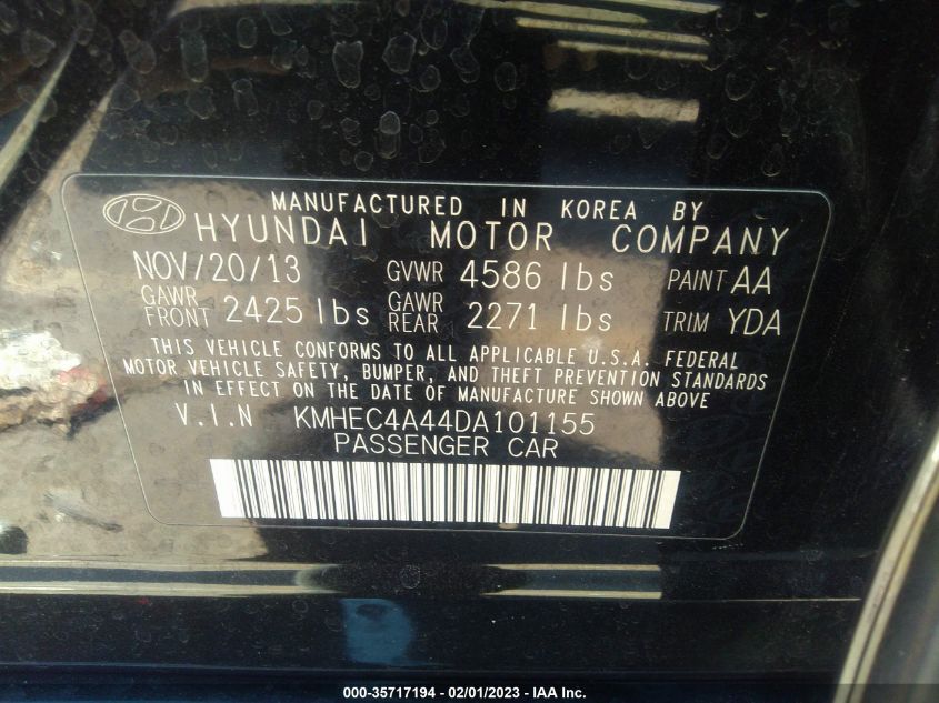 2013 HYUNDAI SONATA HYBRID LIMITED - KMHEC4A44DA101155