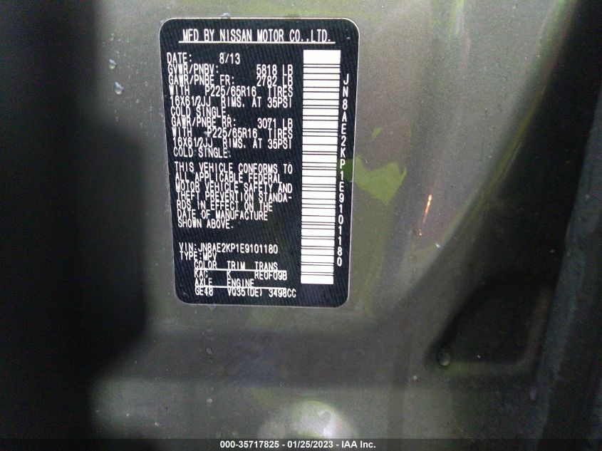 2014 NISSAN QUEST S JN8AE2KP1E9101180