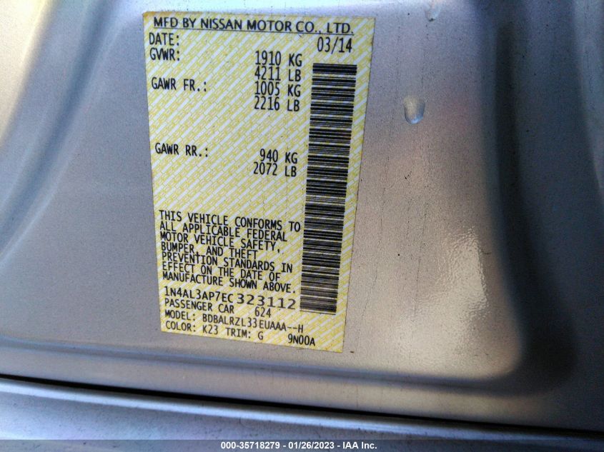 2014 NISSAN ALTIMA 2.5 S - 1N4AL3AP7EC323112