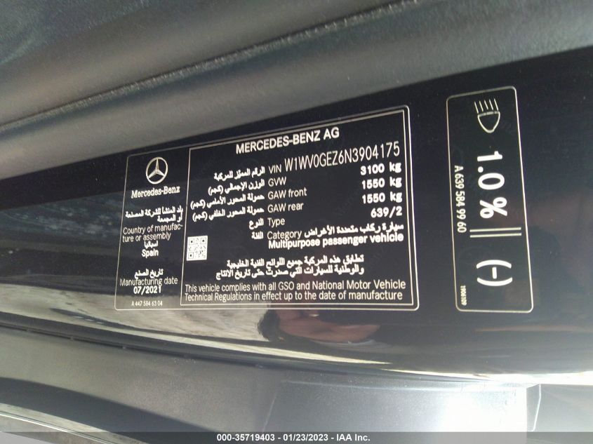 2022 MERCEDES-BENZ VITO - W1WV0GEZ6N3904175