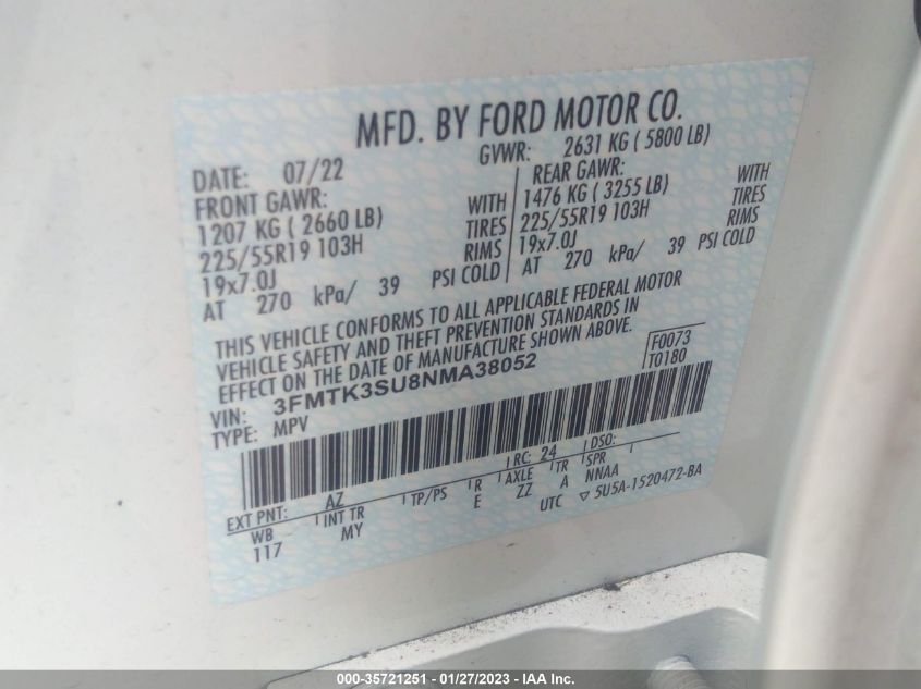 2022 FORD MUSTANG MACH-E PREMIUM 3FMTK3SU8NMA38052