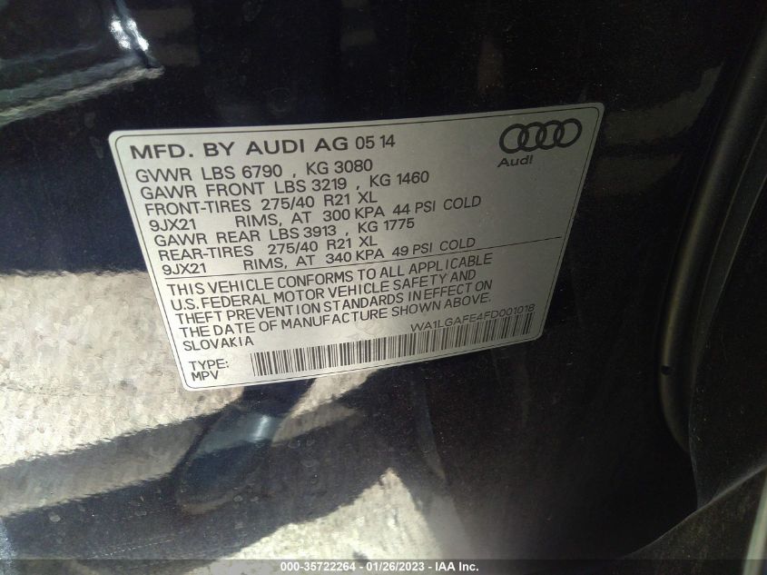 2015 AUDI Q7 3.0T PREMIUM PLUS WA1LGAFE4FD001018