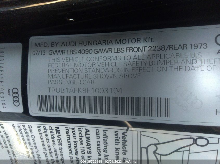 2014 AUDI TTS 2.0T TRUB1AFK9E1003104