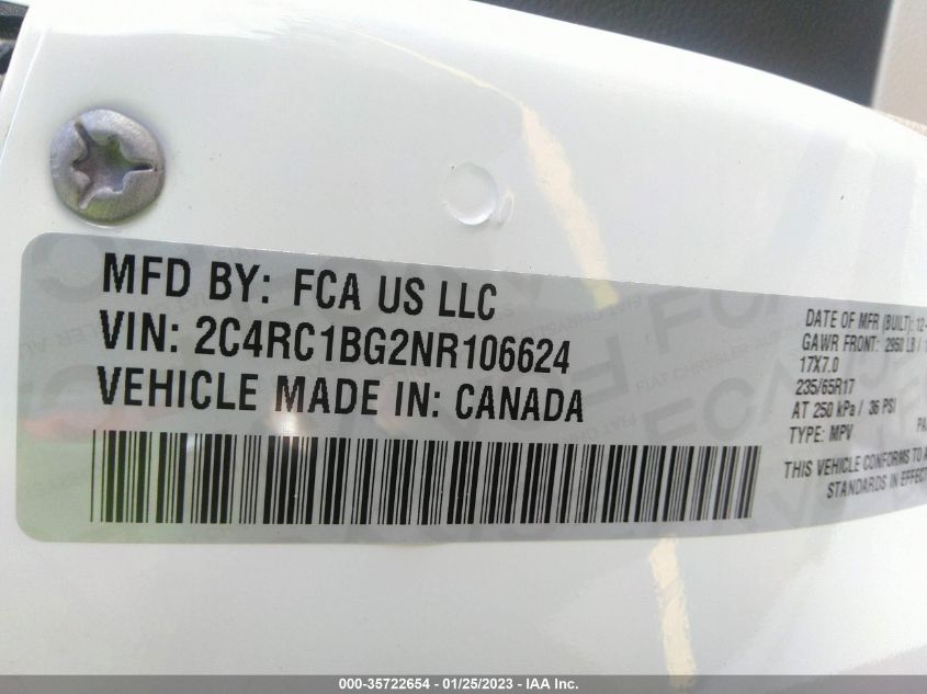 2C4RC1BG2NR106624 2022 CHRYSLER PACIFICA, photo no. 9