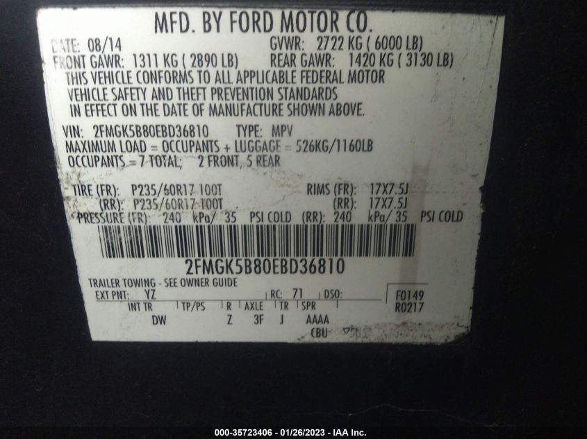 2014 FORD FLEX SE 2FMGK5B80EBD36810