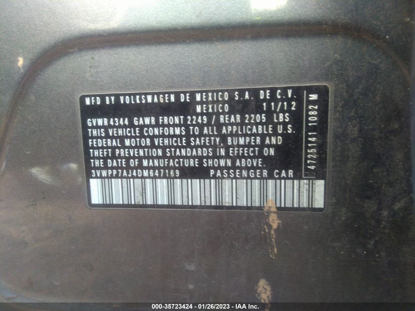 2013 VOLKSWAGEN JETTA SPORTWAGEN S 3VWPP7AJ4DM647169