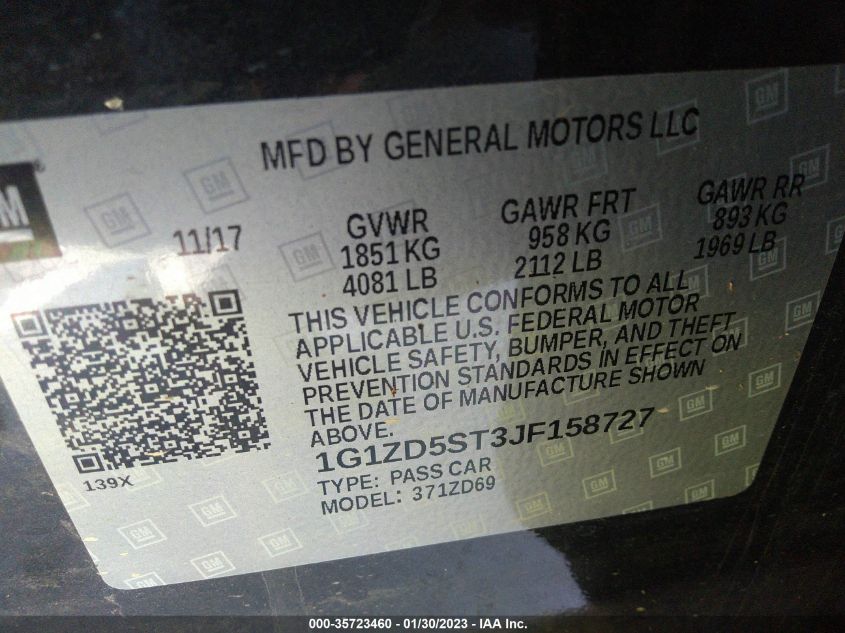 2018 CHEVROLET MALIBU LT - 1G1ZD5ST3JF158727