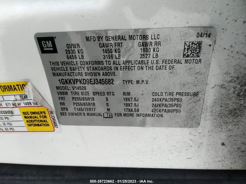 2014 GMC ACADIA SLE 1GKKVPKD9EJ345682