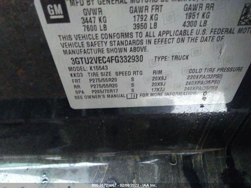 2015 GMC SIERRA 1500 SLT - 3GTU2VEC4FG332930