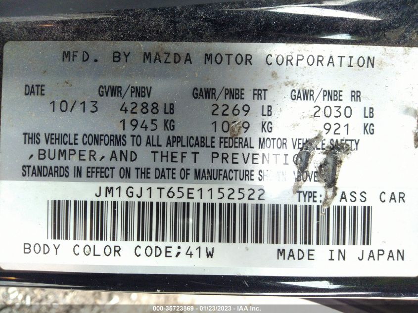 2014 MAZDA MAZDA6 I TOURING JM1GJ1T65E1152522