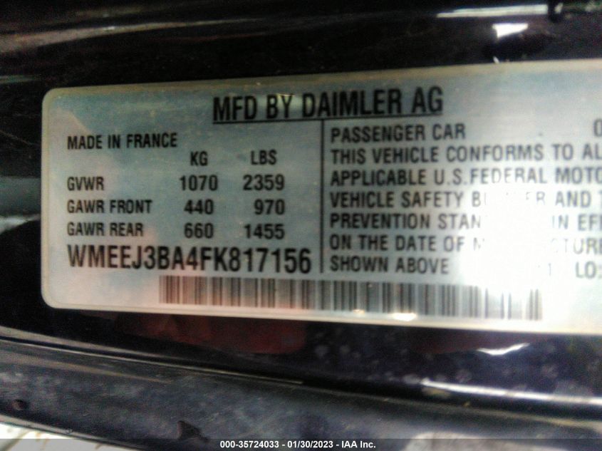 2015 SMART FORTWO PASSION/PURE WMEEJ3BA4FK817156