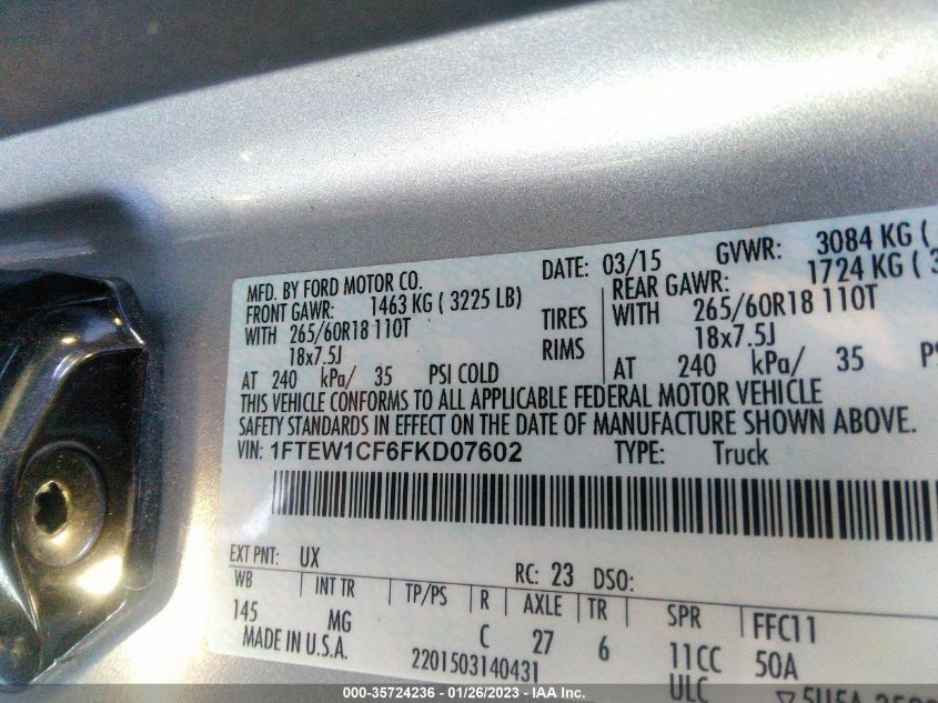 2015 FORD F-150 XL/LARIAT 1FTEW1CF6FKD07602