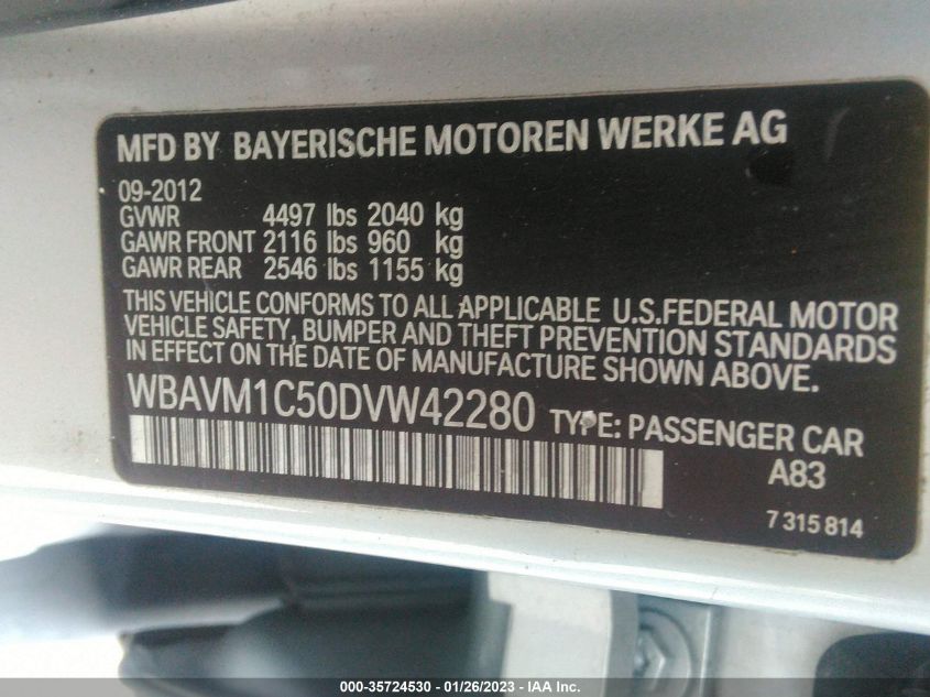 2013 BMW X1 28I WBAVM1C50DVW42280