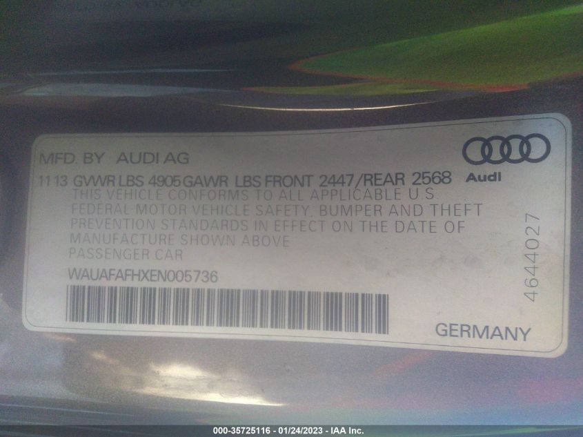 2014 AUDI A5 PREMIUM WAUAFAFHXEN005736