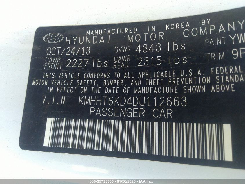 2013 HYUNDAI GENESIS COUPE 2.0T PREMIUM KMHHT6KD4DU112663