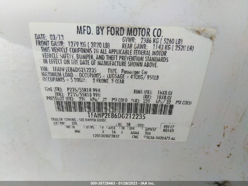 2013 FORD TAURUS SEL - 1FAHP2E86DG212235