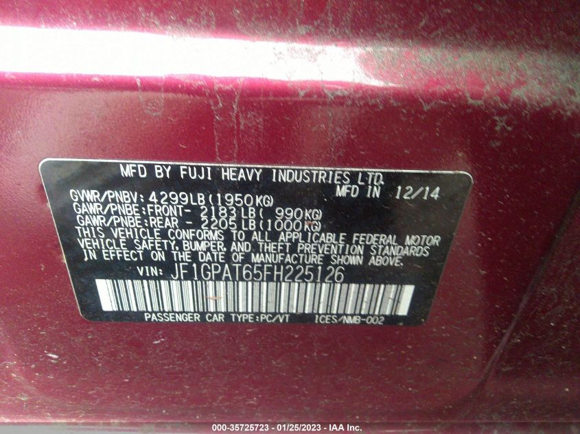 2015 SUBARU IMPREZA WAGON 2.0I SPORT PREMIUM - JF1GPAT65FH225126