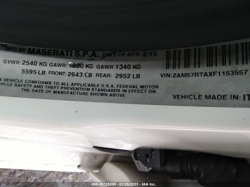 2015 MASERATI GHIBLI S Q4 ZAM57RTAXF1153557