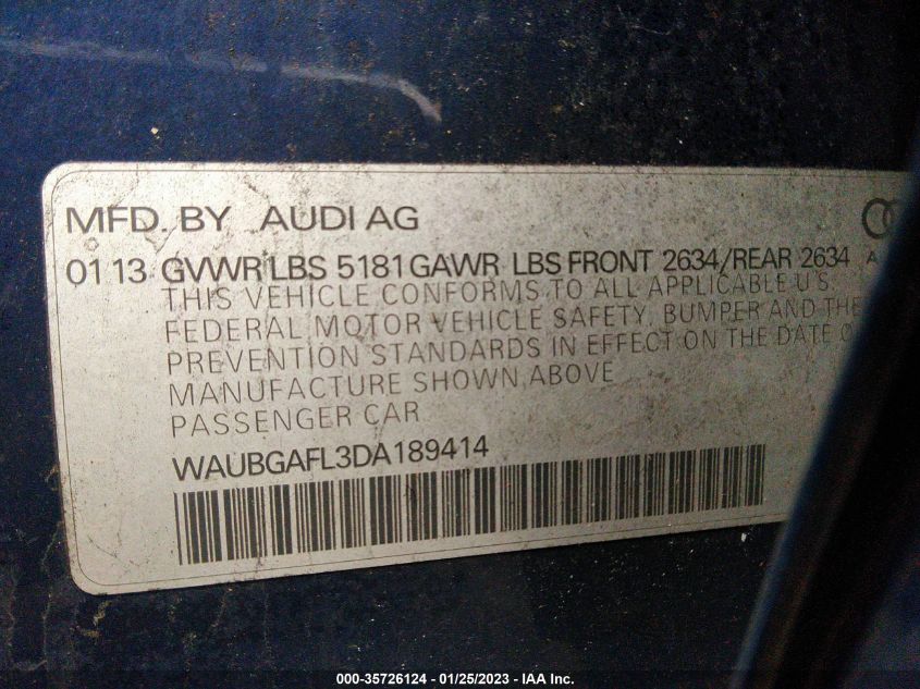 2013 AUDI S4 PREMIUM PLUS WAUBGAFL3DA189414
