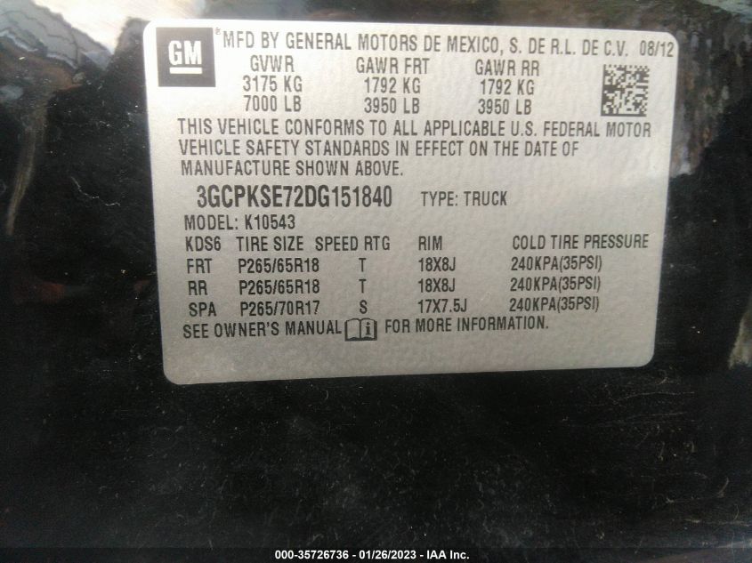 2013 CHEVROLET SILVERADO 1500 LT - 3GCPKSE72DG151840