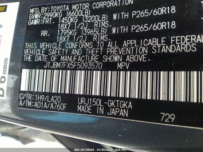 2015 LEXUS GX 460 JTJBM7FX5F5093570