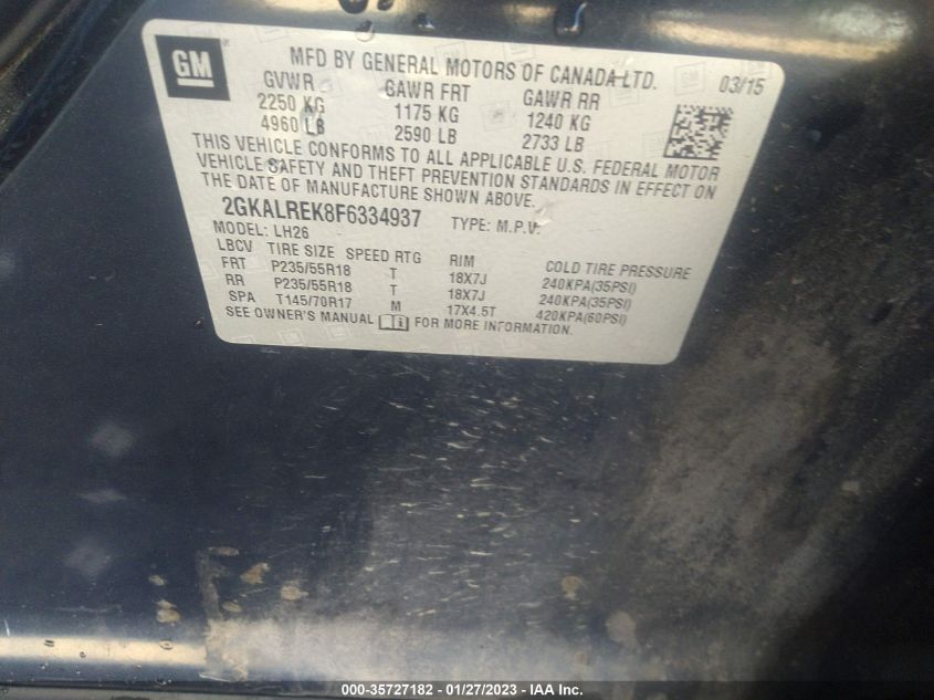 2015 GMC TERRAIN SLE 2GKALREK8F6334937