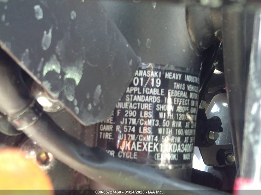 VIN JKAEXEK1XKDA34007 2019 KAWASAKI EX650 F