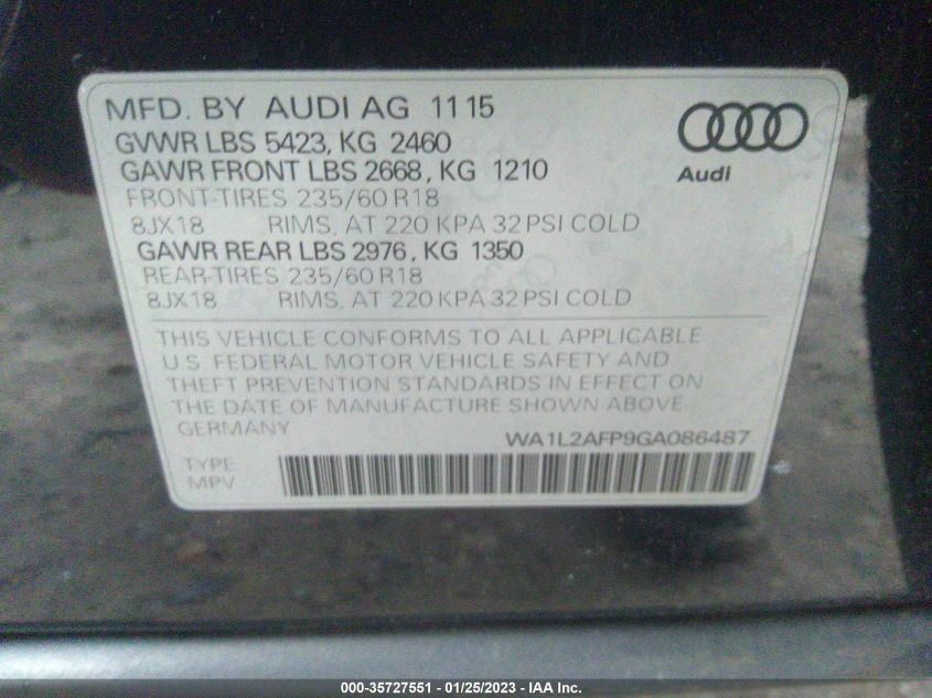 VIN WA1L2AFP9GA086487 2016 AUDI Q5 no.9