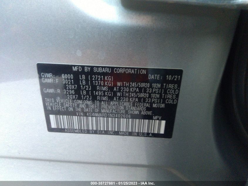 2022 SUBARU ASCENT TOURING - 4S4WMARD1N3402606