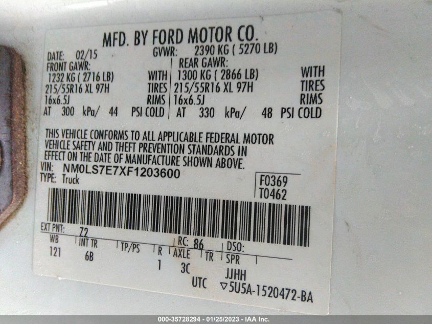 2015 FORD TRANSIT CONNECT XL NM0LS7E7XF1203600