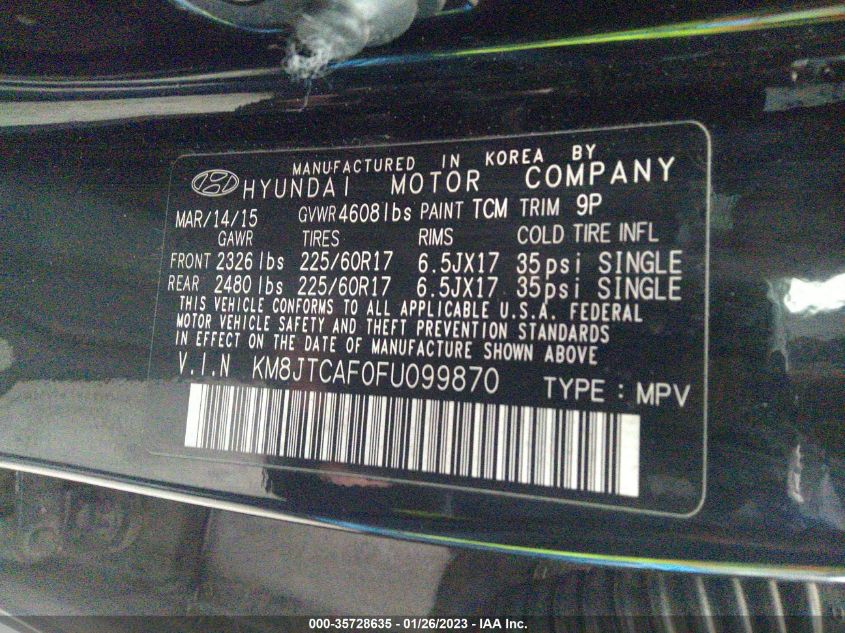 2015 HYUNDAI TUCSON GLS - KM8JTCAF0FU099870