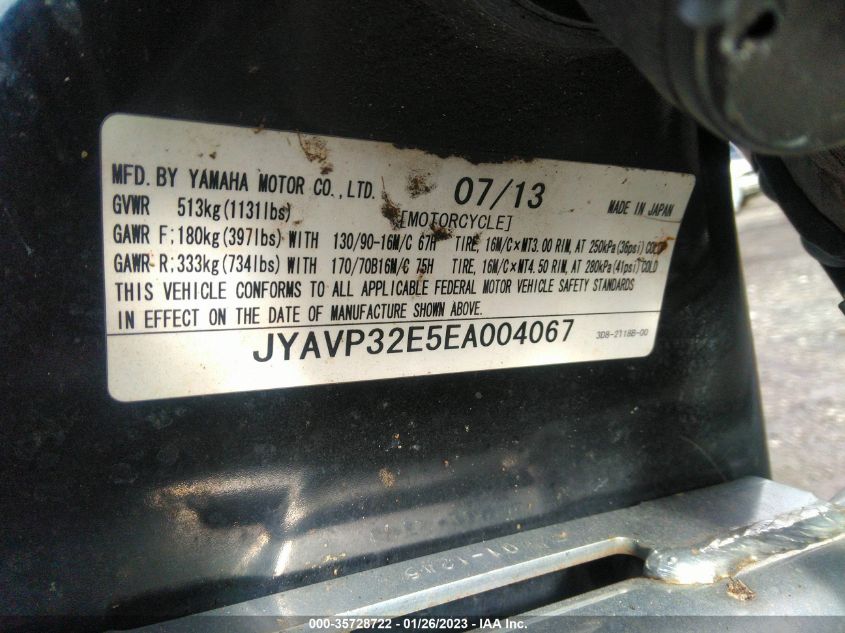 2014 YAMAHA XVS1300 CT/CFD JYAVP32E5EA004067