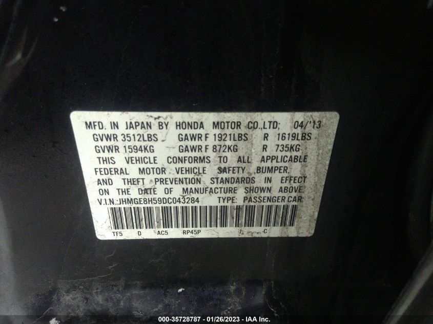 2013 HONDA FIT SPORT - JHMGE8H59DC043284
