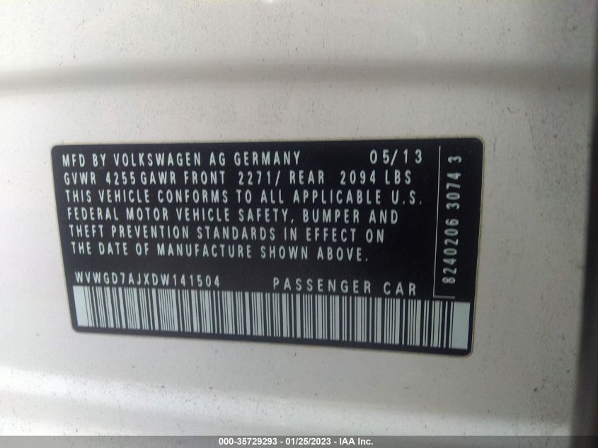 2013 VOLKSWAGEN GTI WOLFSBURG WVWGD7AJXDW141504