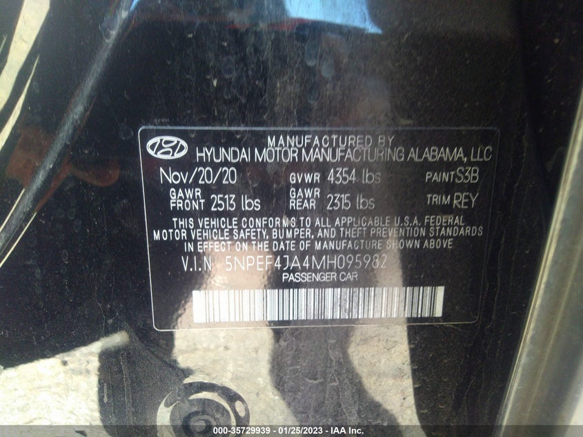 VIN 5NPEF4JA4MH095982 2021 HYUNDAI SONATA SEL