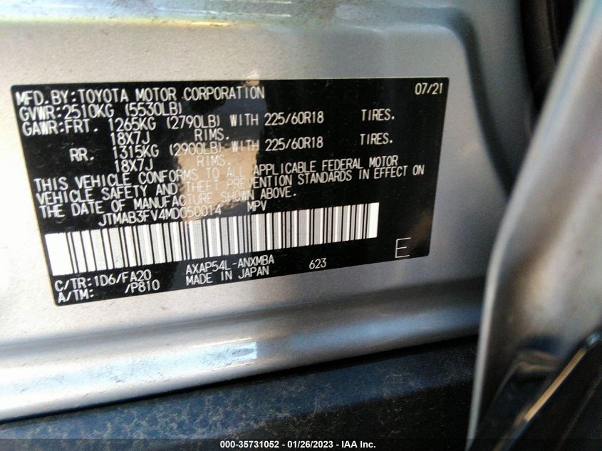 2021 TOYOTA RAV4 PRIME SE JTMAB3FV4MD050014