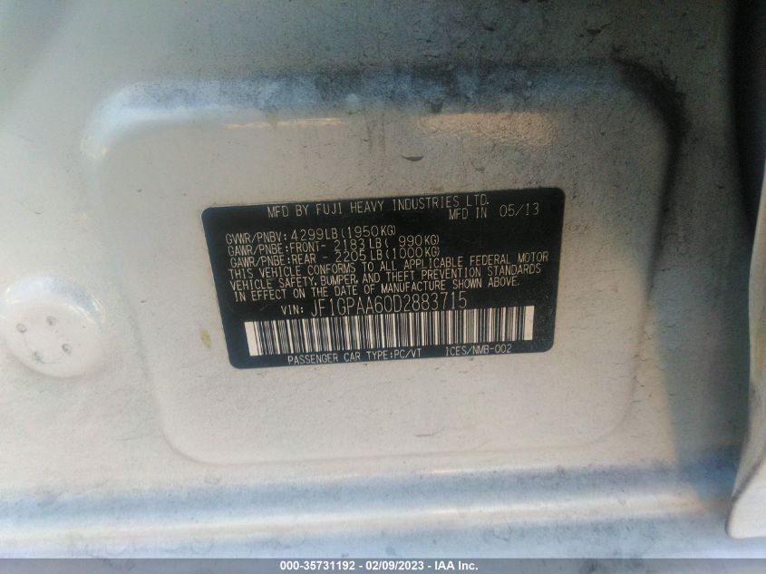 2013 SUBARU IMPREZA WAGON 2.0I - JF1GPAA60D2883715