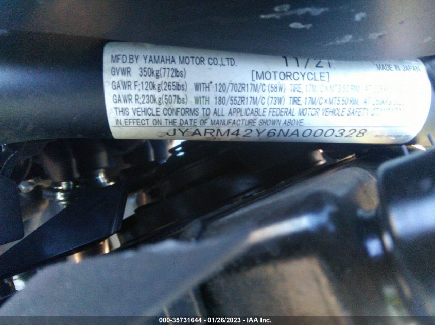 2022 YAMAHA MTM690 JYARM42Y6NA000328