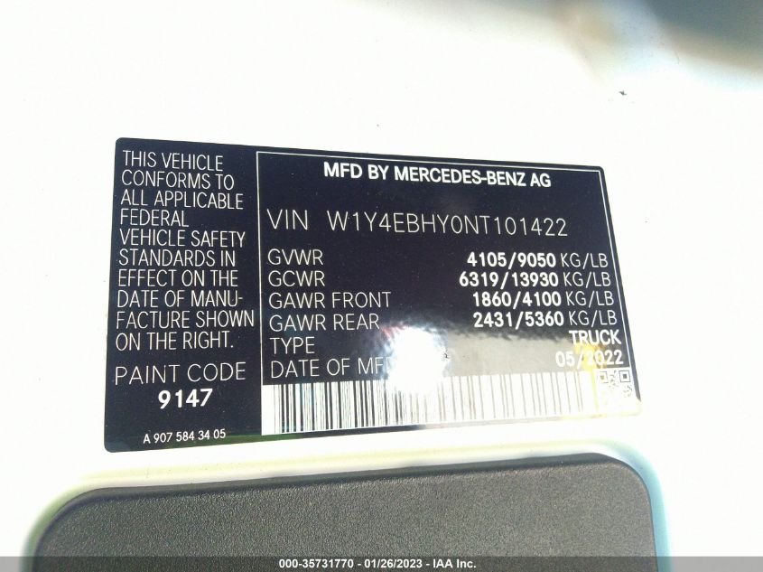 2022 MERCEDES-BENZ SPRINTER CARGO VAN W1Y4EBHY0NT101422