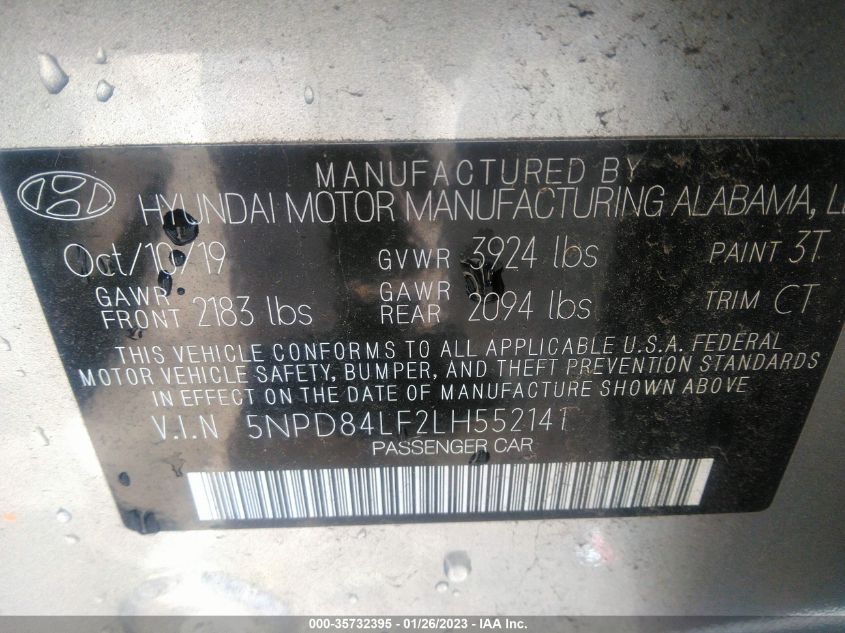 VIN 5NPD84LF2LH552141 2020 HYUNDAI ELANTRA no.9