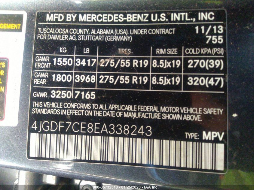 2014 MERCEDES-BENZ GL-CLASS GL 450 4JGDF7CE8EA338243